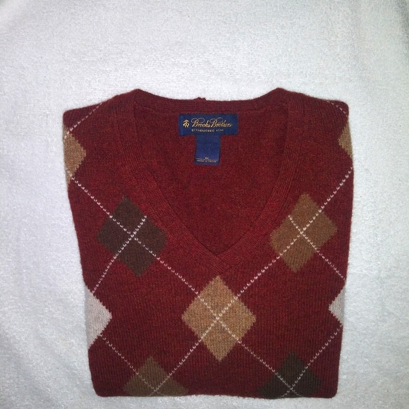 Brooks Brothers | Lambswool Argyle V-Neck Pullover Sweater Size Womens Medium - Picture 5 of 14